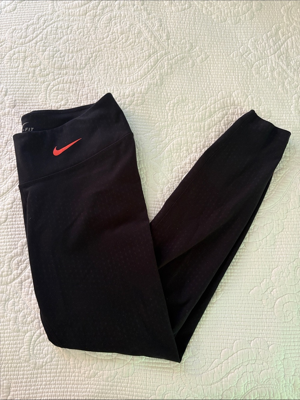 Nike Black Kids Leggings with Red Swoosh Accent